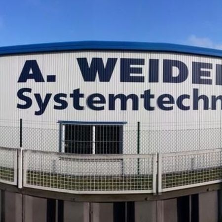 Logoaufschrift an Außenfassade: A. Weidelt Systemtechnik